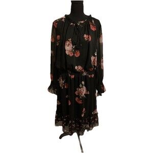 Adrianna Papell Womens Size 18W Black Floral Dress Smocked Waist And Cuffs